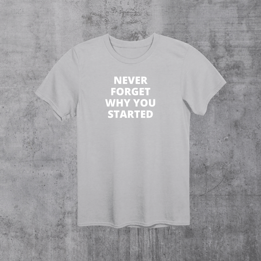 Don't forget why you started. started Unisex T-Shirt