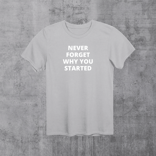 Don't forget why you started. started Unisex T-Shirt