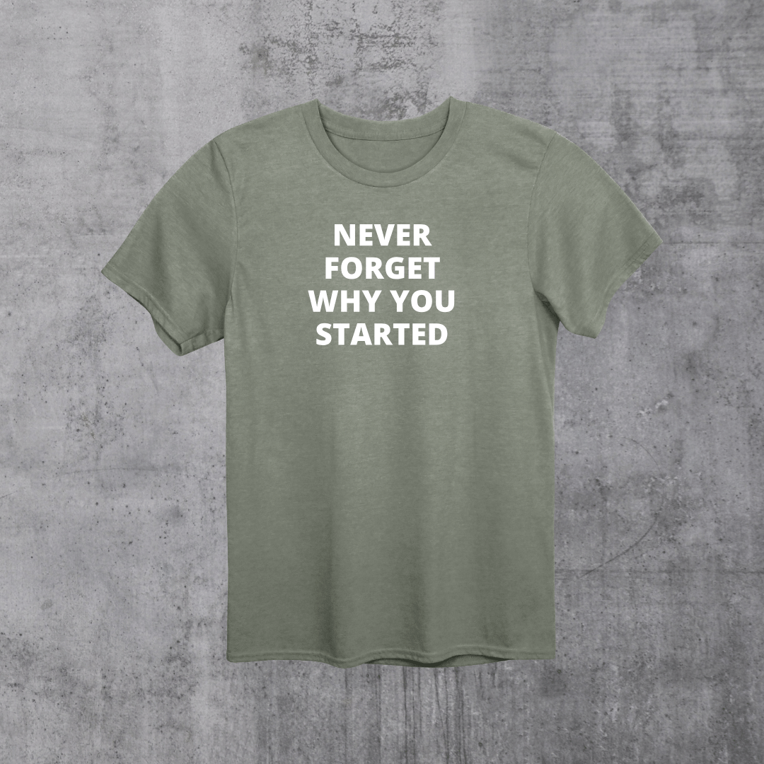 Don't forget why you started. started Unisex T-Shirt